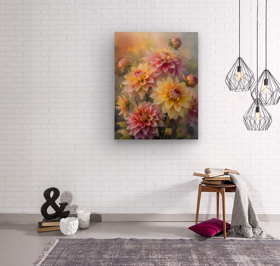 Dahlia Blooms and Buds  Wood print