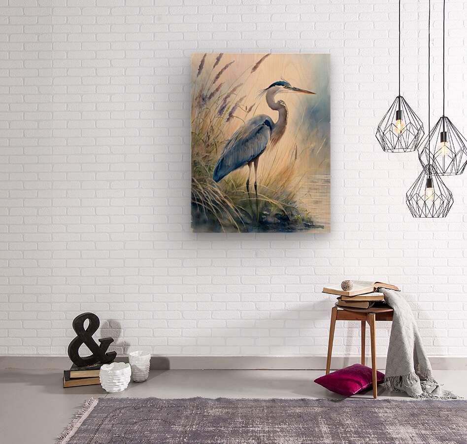 Blue Heron In The Seagrasses  Wood print