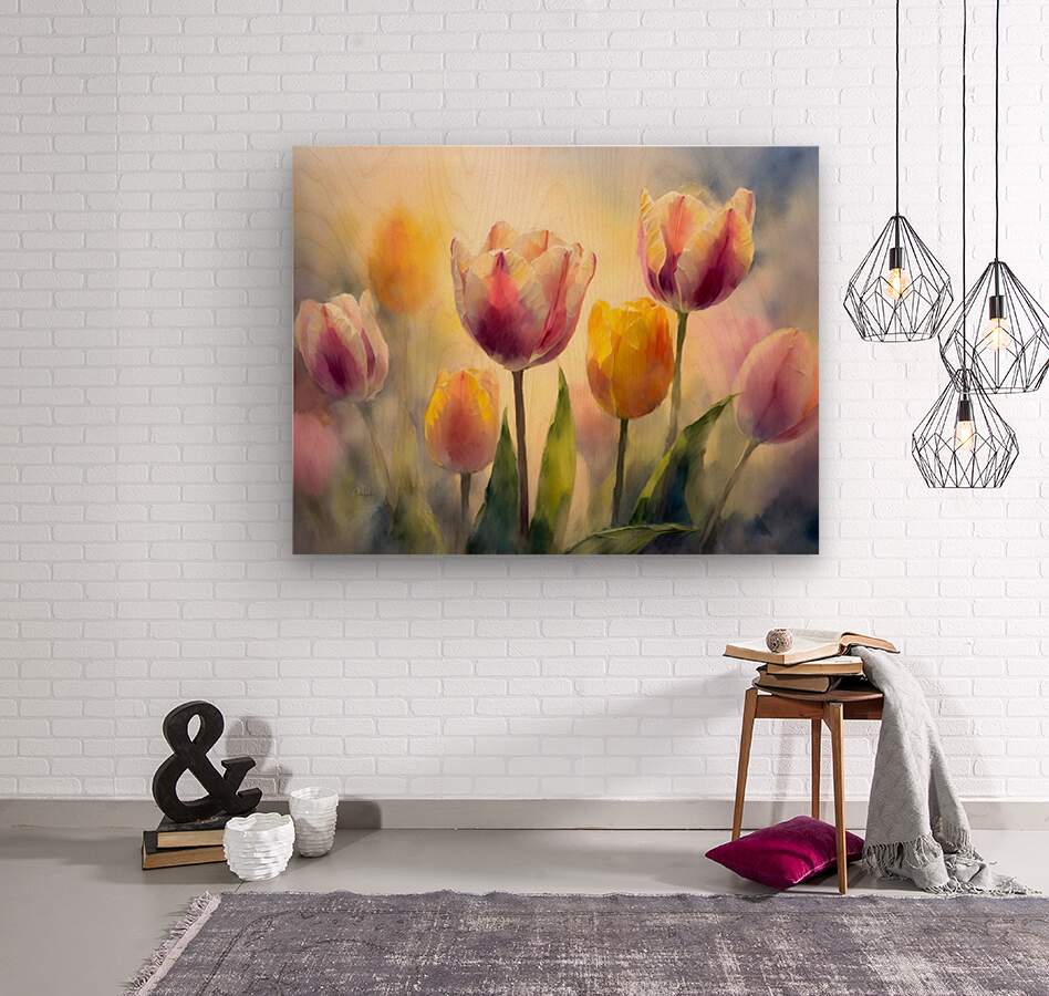 Luminous Tulips  Wood print