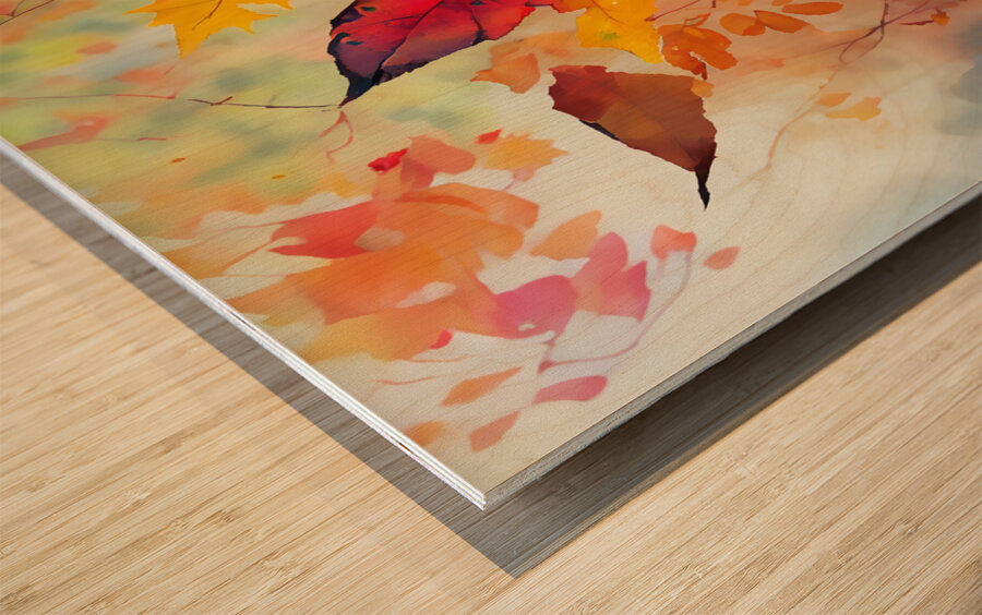 Fall Leaves in the Mist Wood print