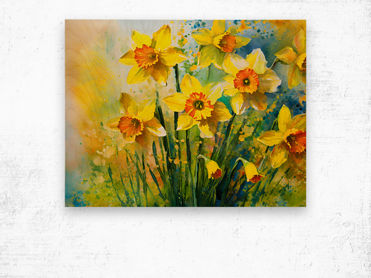 Bright Daffodills Wood print