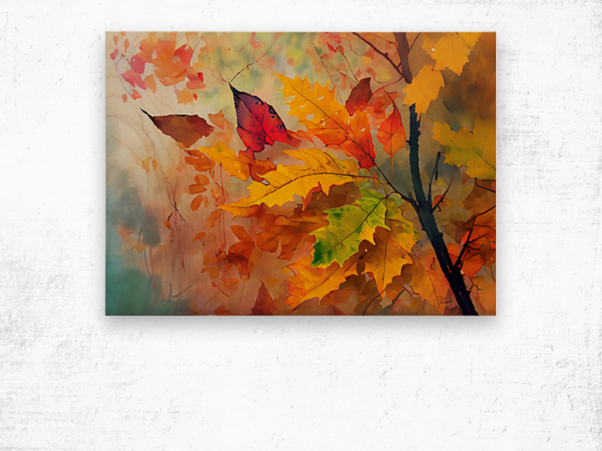 Fall Leaves in the Mist Wood print