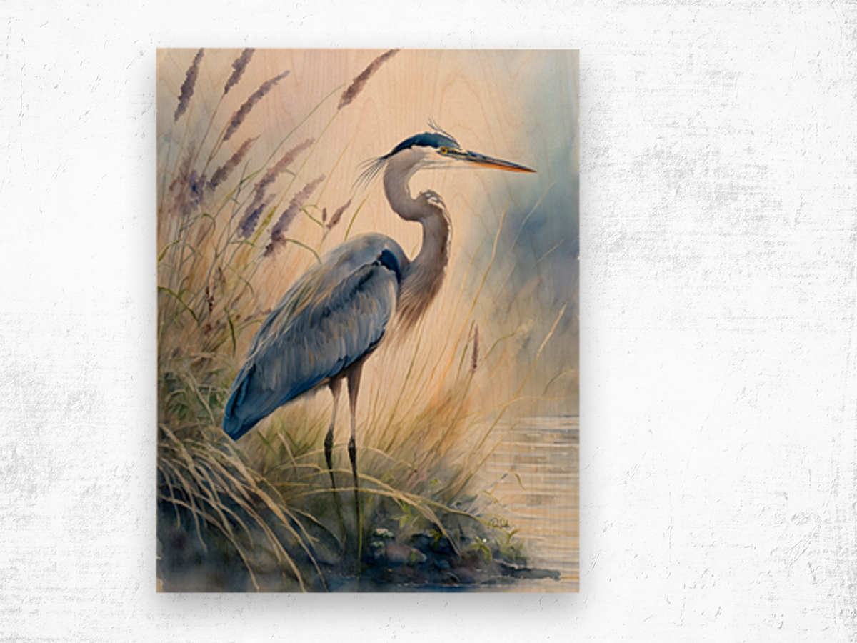 Blue Heron In The Seagrasses Wood print
