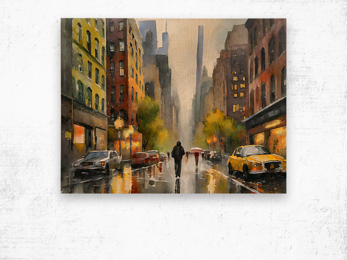 Rainy Day in Manhattan Wood print