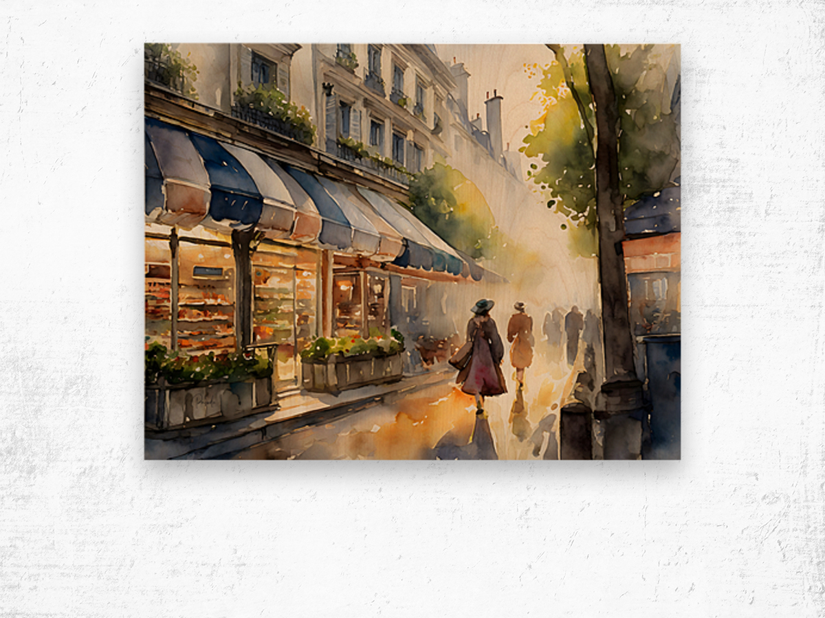Street Shops in Paris Wood print
