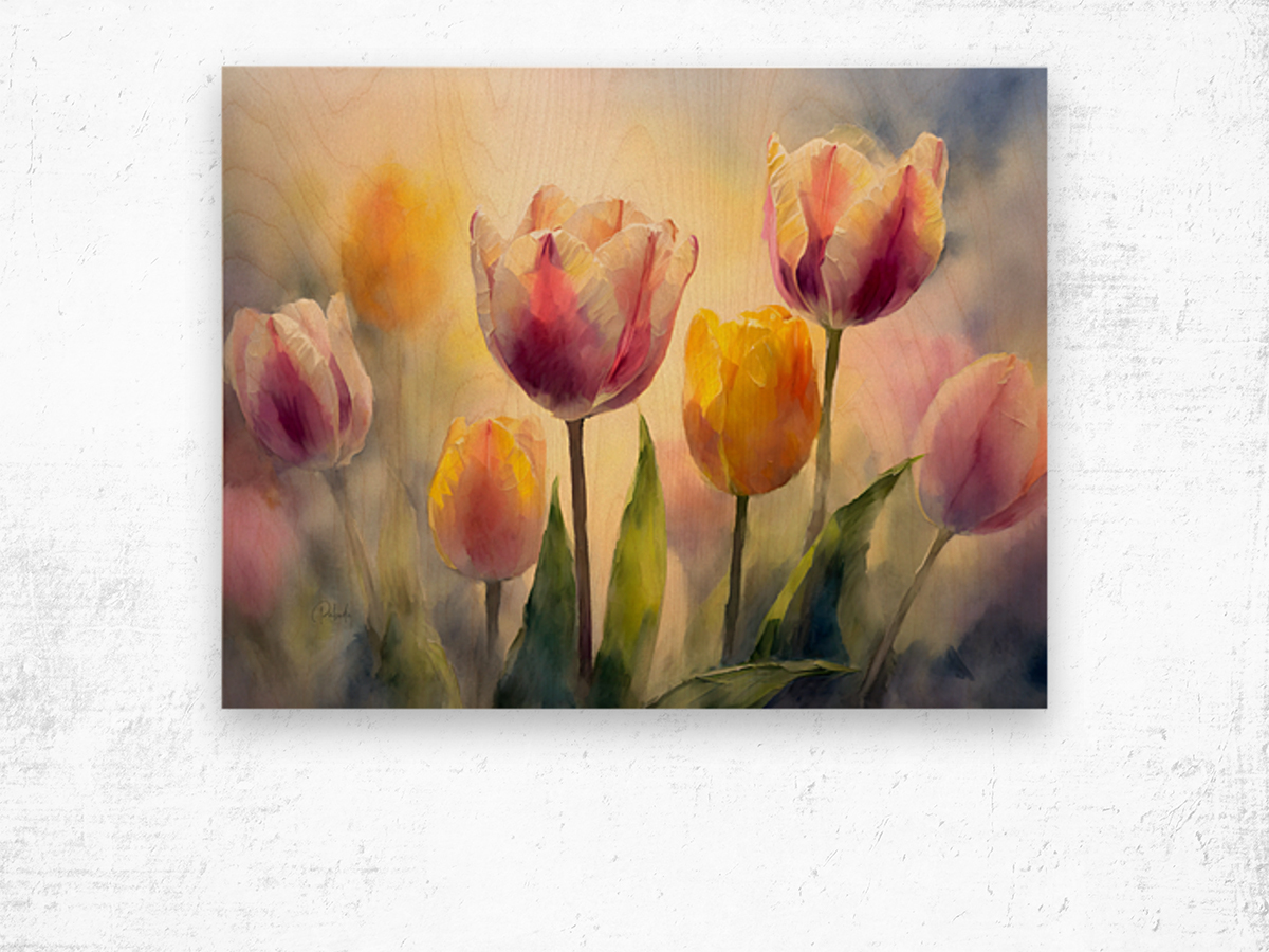 Luminous Tulips Wood print